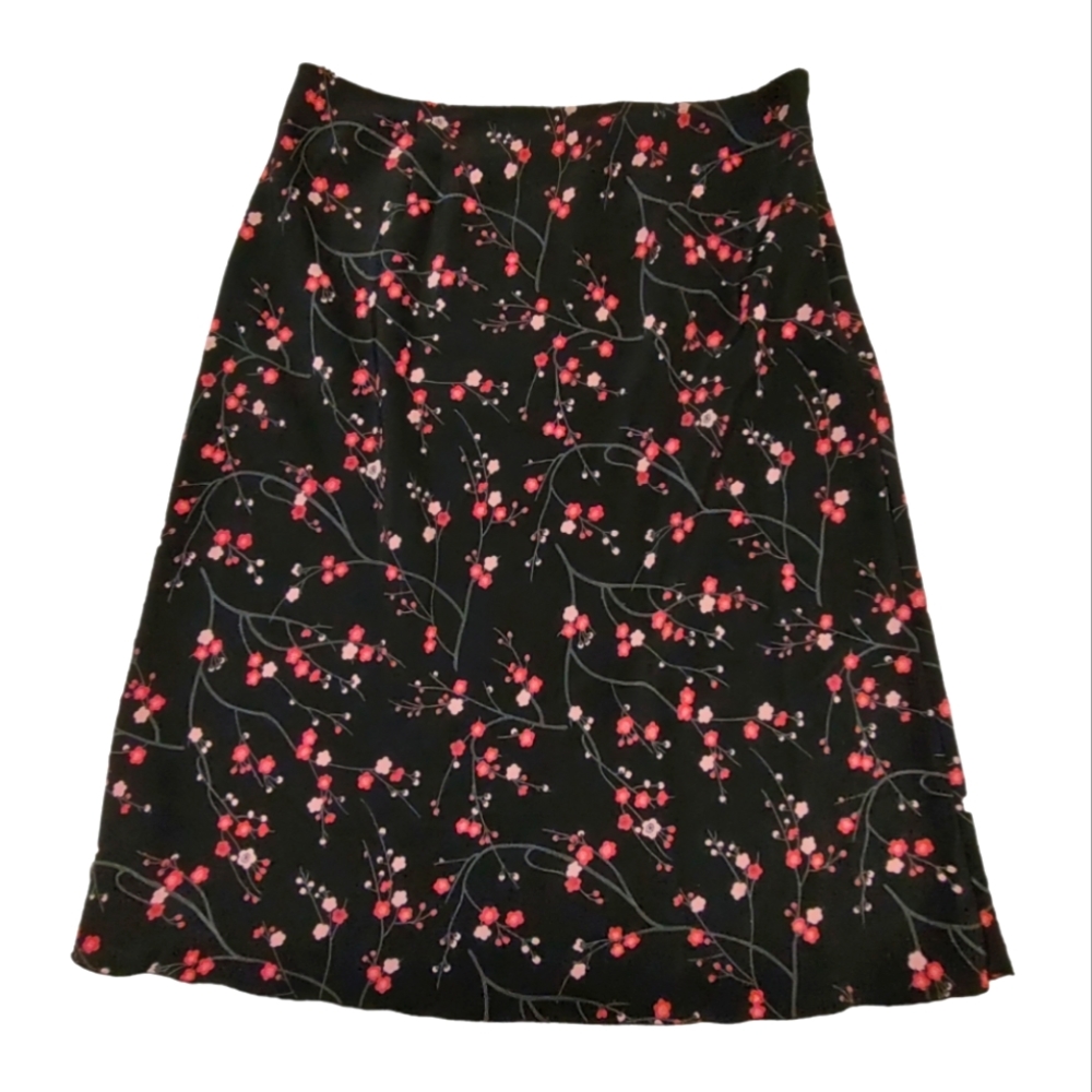 High Waist Express Skirt 9/10 Black Pink Flowers Beautiful 90s Y2K Floral